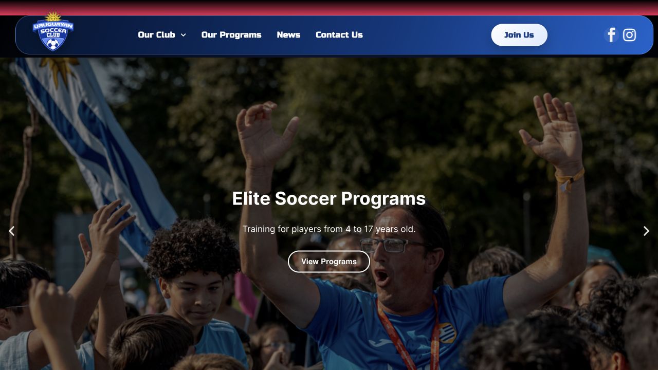 Uruguayan Soccer Club website showing the academy programs and original photography